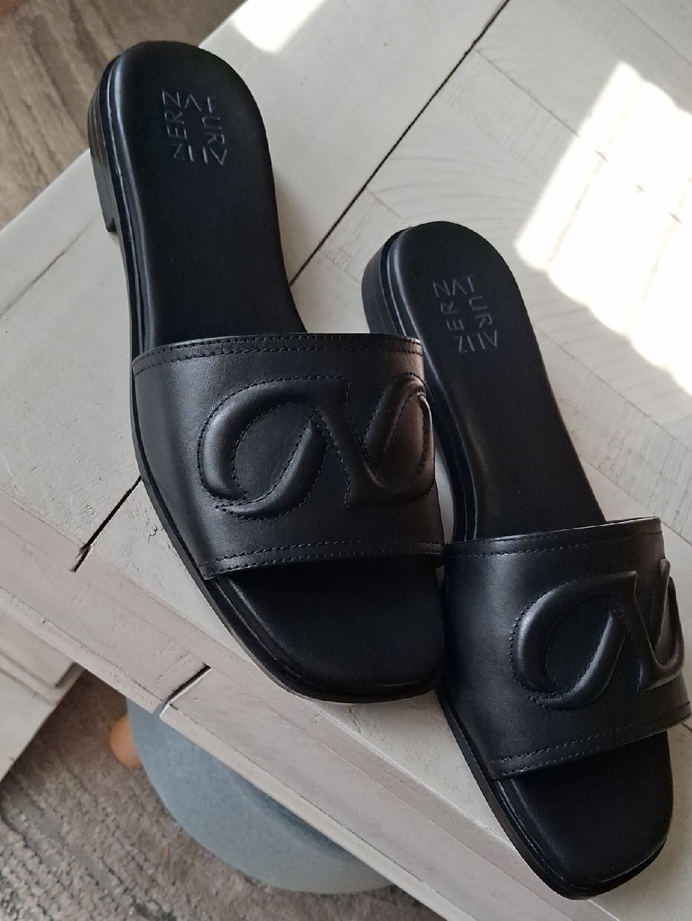 Naturalizer Black Leather Slide Sandals